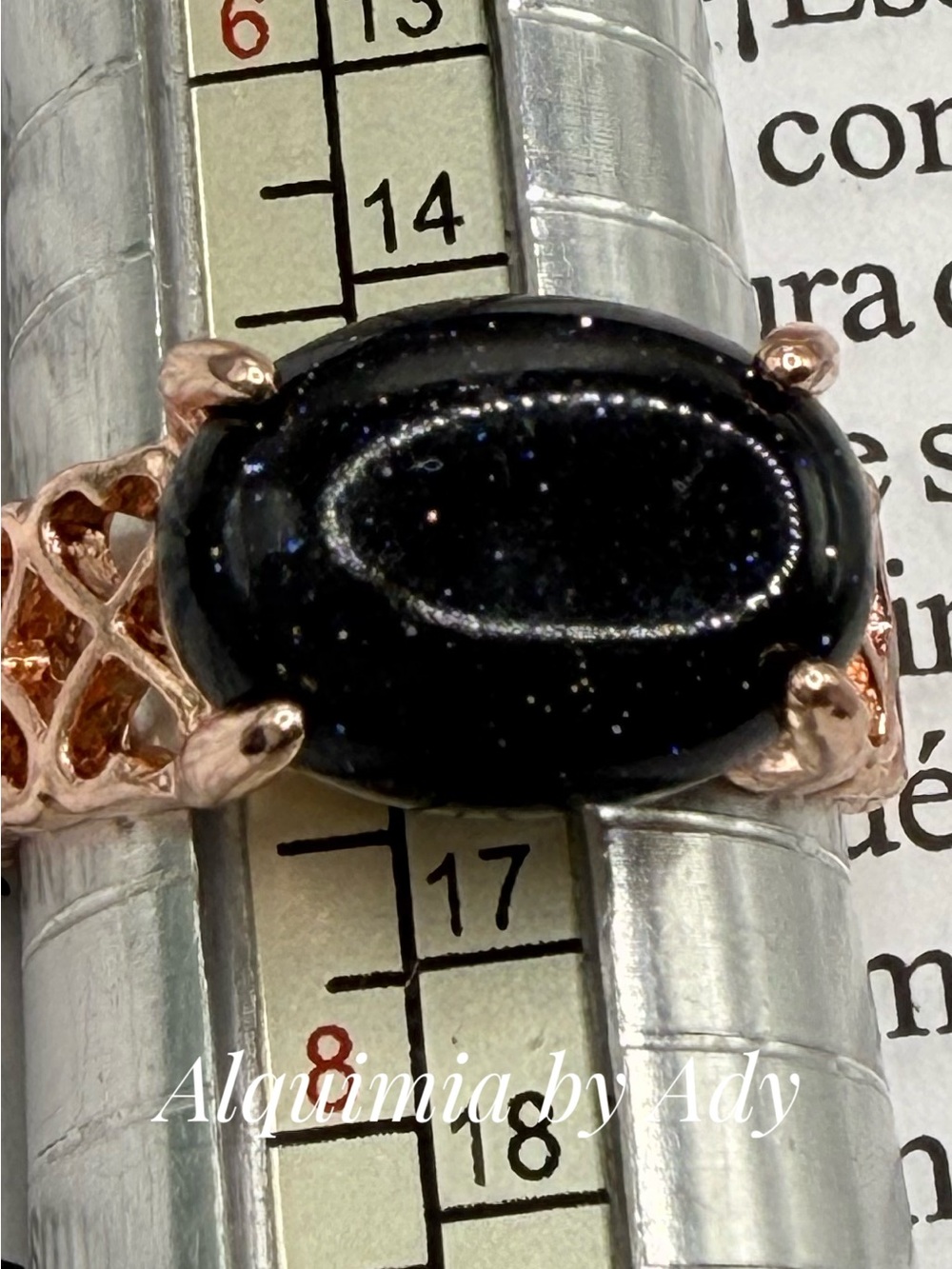Rose gold midnight blue sandstone ring